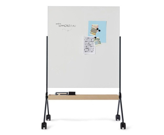 Steel Frame Mobile Glass Board with Magnetic Marker Caddy, Mobile Marker Boards, Dry Erase And Marker Boards, Mobile Partitions Screens