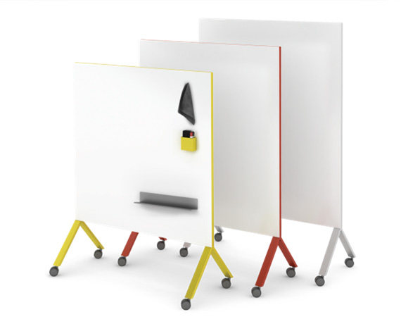 Steel Frame Mobile Glass Board with Magnetic Marker Caddy, Mobile Marker Boards, Dry Erase And Marker Boards, Mobile Partitions Screens