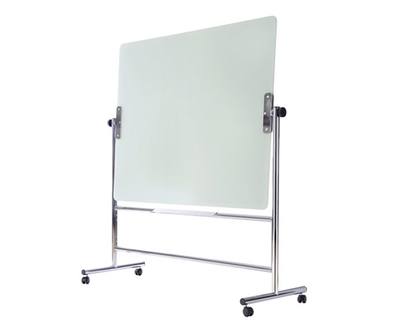 Steel Frame Mobile Glass Board with Magnetic Marker Caddy, Mobile Marker Boards, Dry Erase And Marker Boards, Mobile Partitions Screens