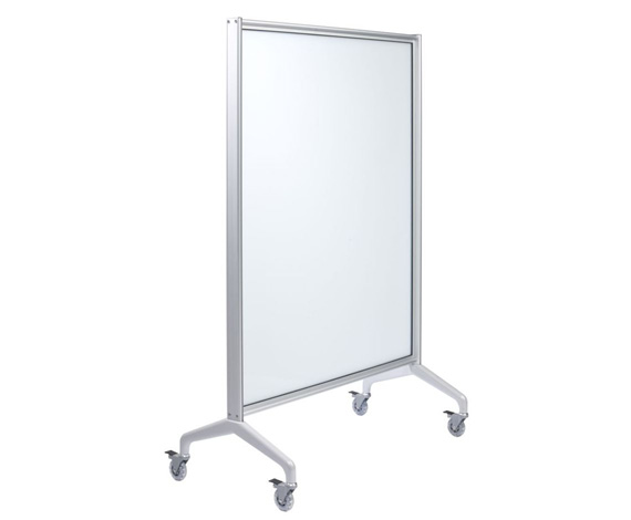 Steel Frame Mobile Glass Board with Magnetic Marker Caddy, Mobile Marker Boards, Dry Erase And Marker Boards, Mobile Partitions Screens