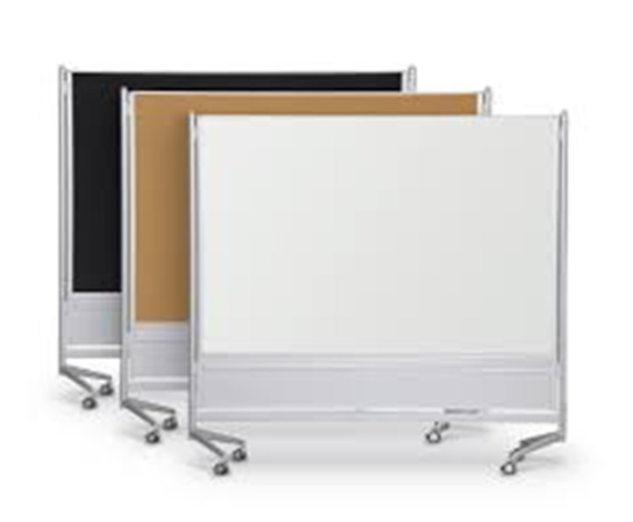 Steel Frame Mobile Glass Board with Magnetic Marker Caddy, Mobile Marker Boards, Dry Erase And Marker Boards, Mobile Partitions Screens