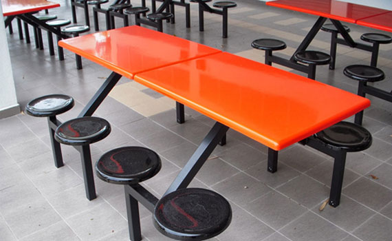 Classic round cafeteria tables, Square cafeteria tables and Rectangle cafeteria tables, Half-round cafeteria tables and Serpentine cafeteria tables