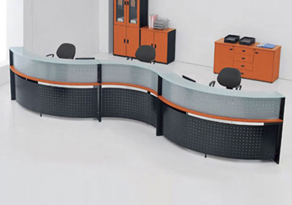 straight reception table, raised reception desk, and l-shaped reception desk, front office desks