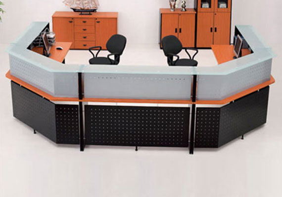 straight reception table, raised reception desk, and l-shaped reception desk, front office desks