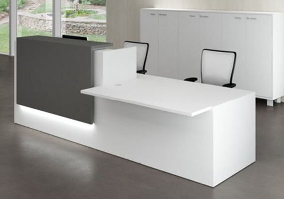 straight reception table, raised reception desk, and l-shaped reception desk, front office desks